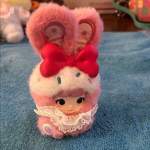 Cute Pink Bunny Doll with Red Bow